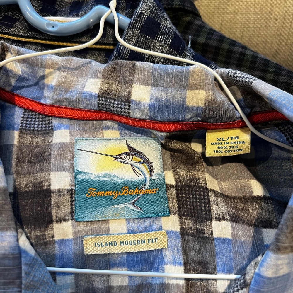 Tommy Bahama Blue and Gray Plaid Short-Sleeve Camp Shirt - Picture 5 of 5